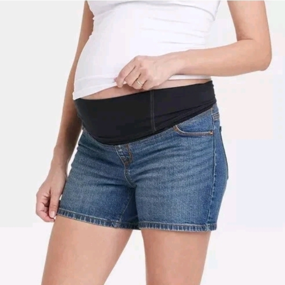 NWoT Isabel Maternity Denim Shorts Dark Wash Over Belly Size 8